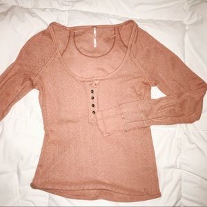 Free People salmon long sleeved lounge tee